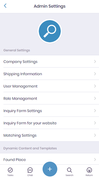 Lost and Found App Admin Settings Screen